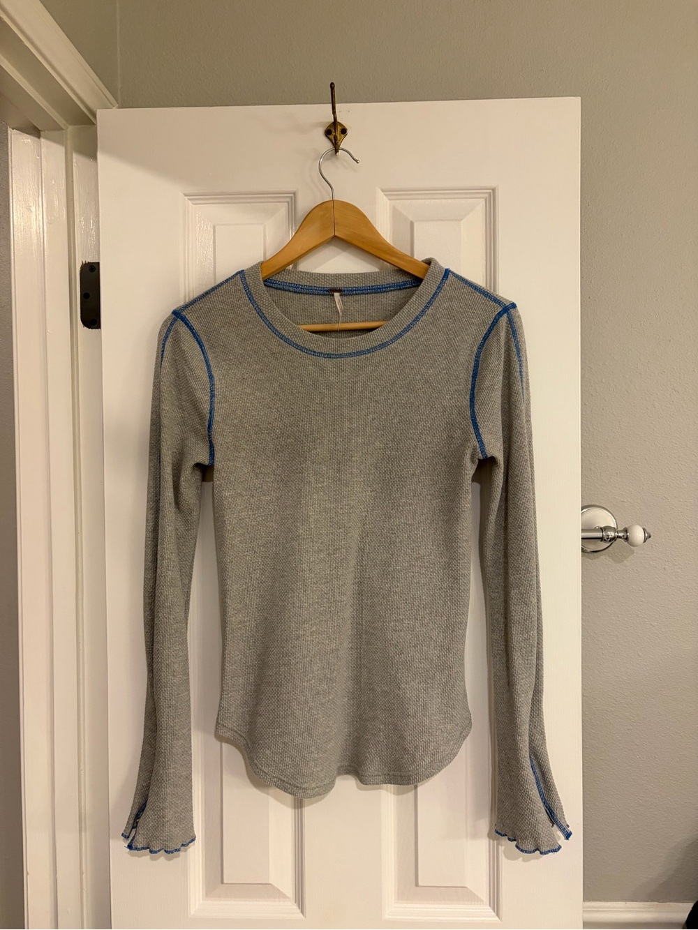 Free People Grey Zip It Waffle Thermal Top Blue Large